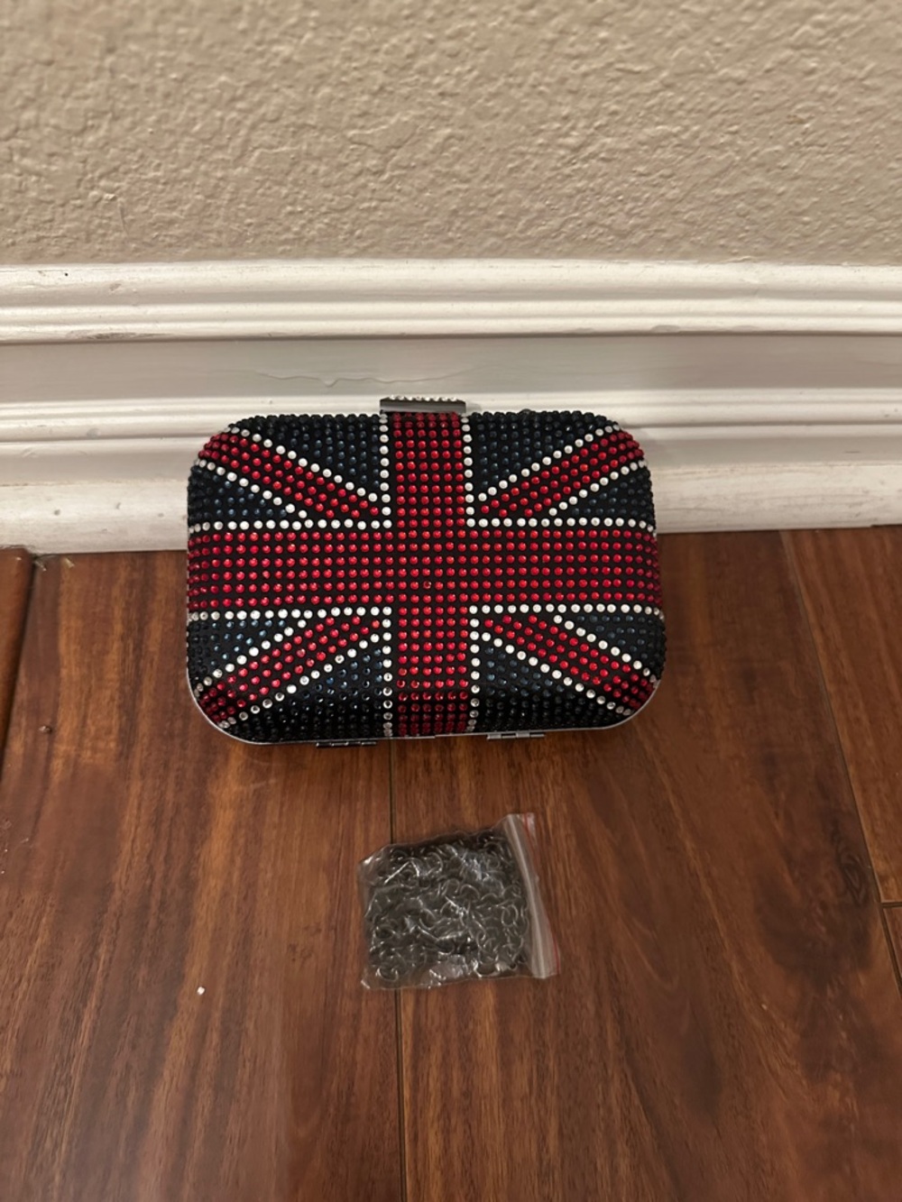 Union Jack Rhinestone Clutch - Black & Red